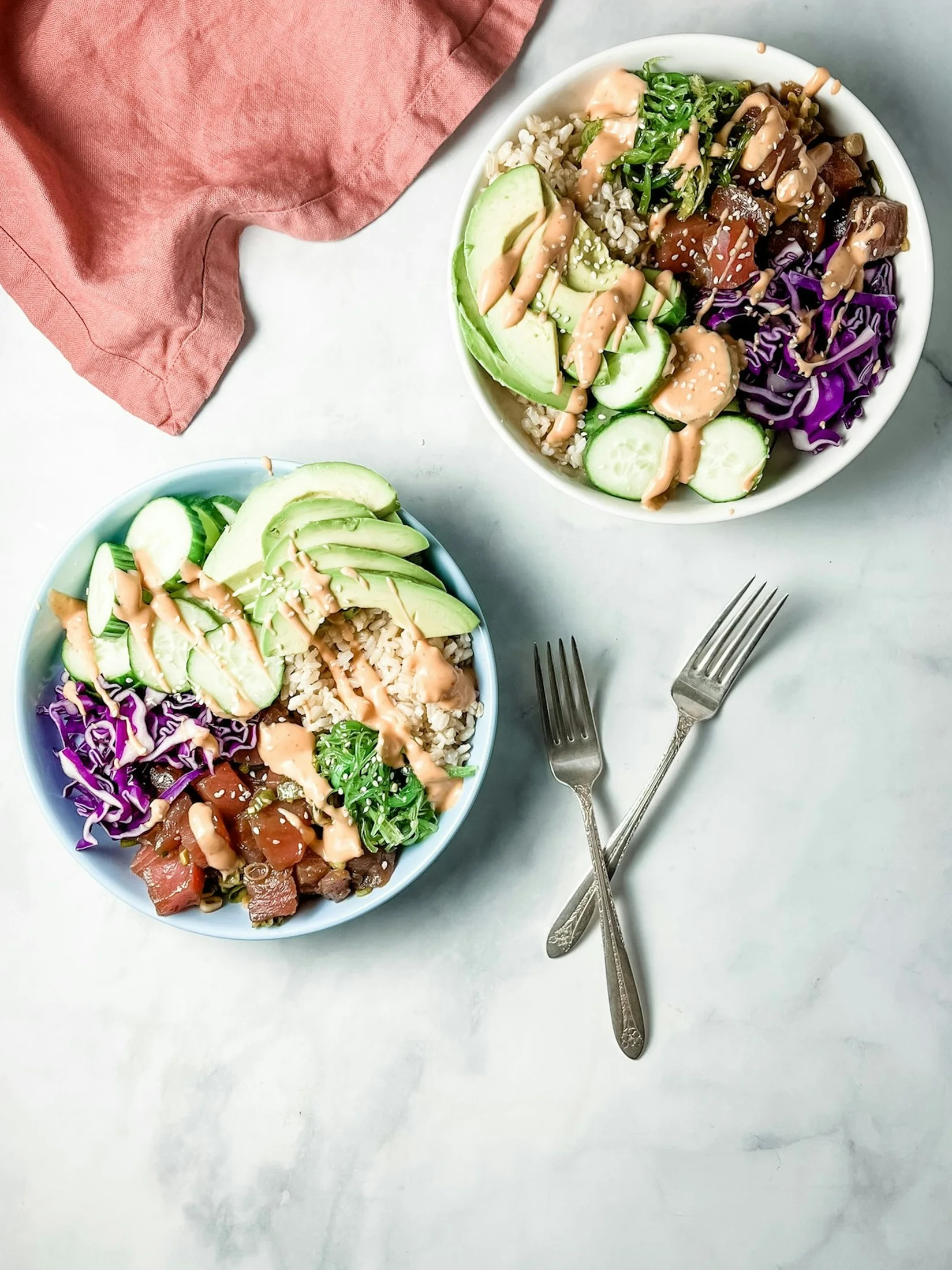 A colorful spread of Hawaiian food