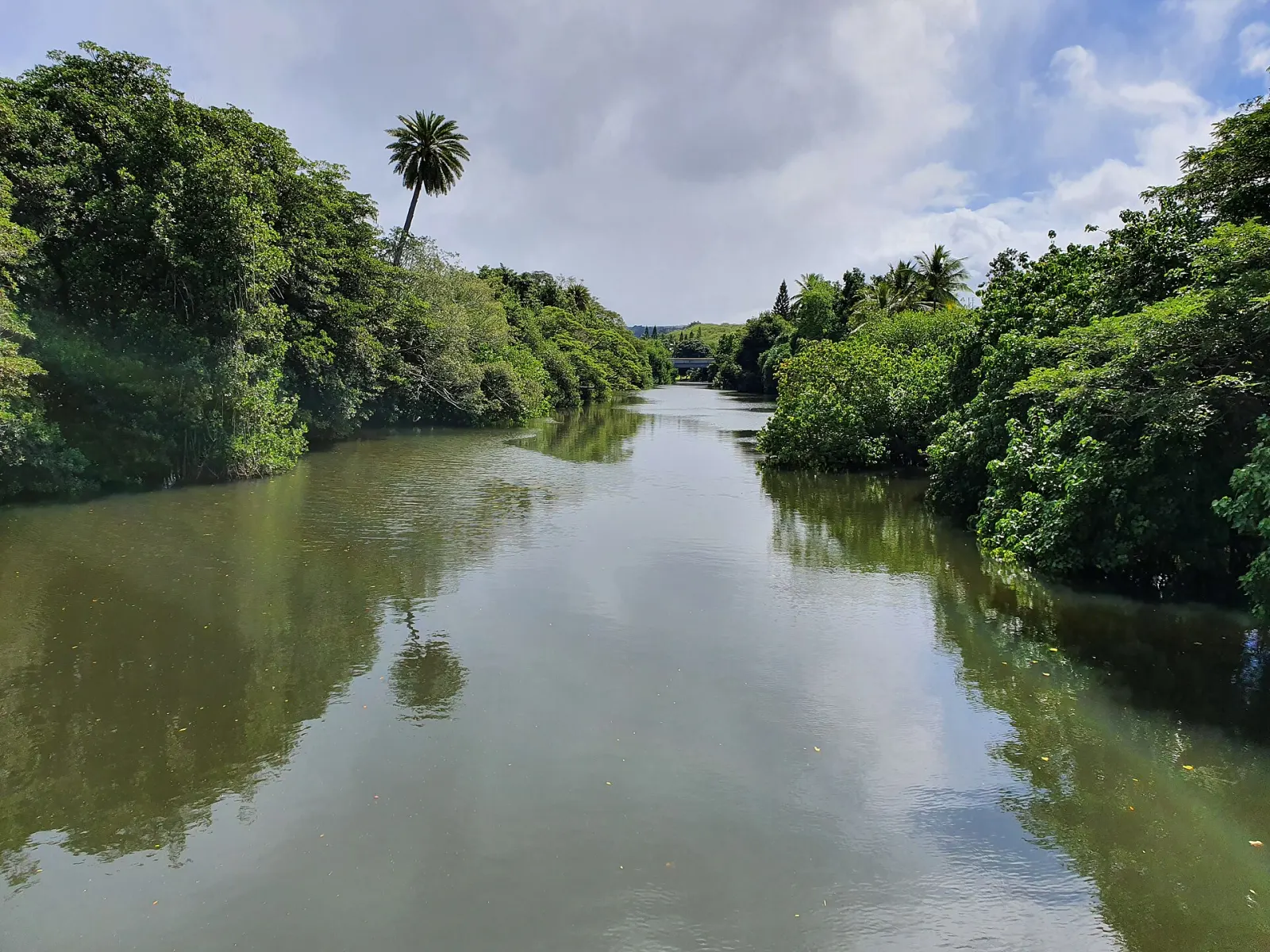 The calm, tree-lined Anahulu River in Haleʻiwa