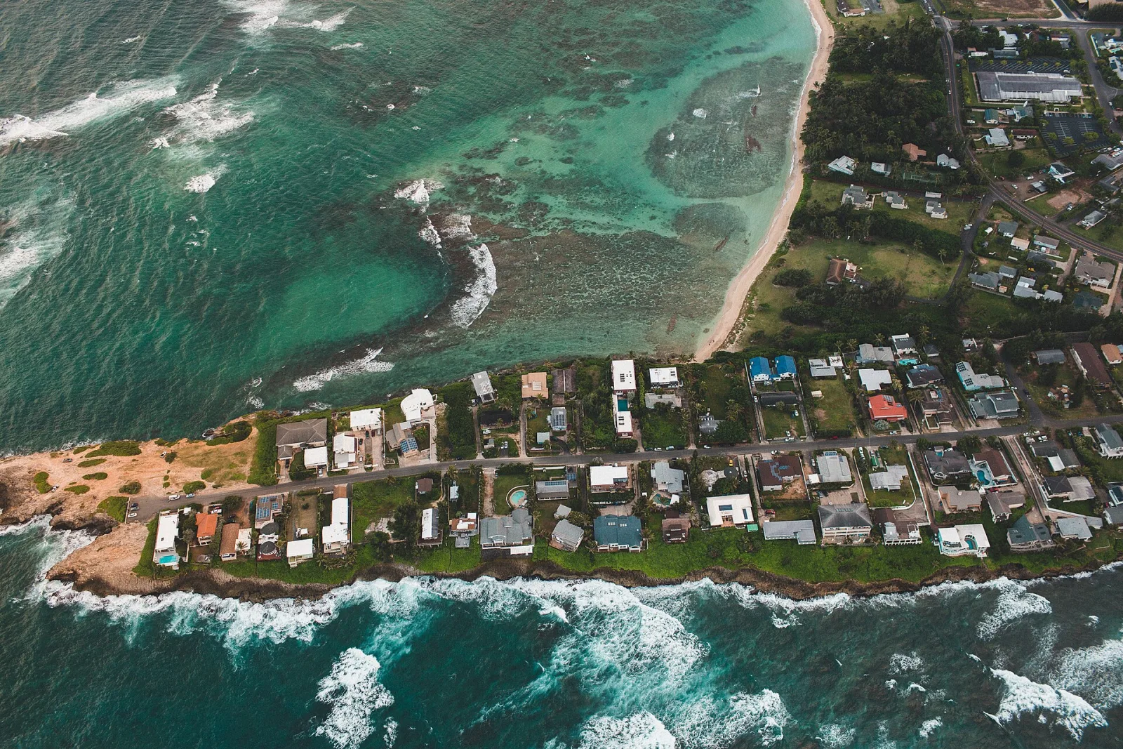 Aerial view of the Lāʻie coastline near Courtyard Oahu North Shore