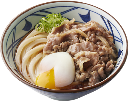 Nikutama udon with simmered beef and a soft-boiled egg from Marugame Udon